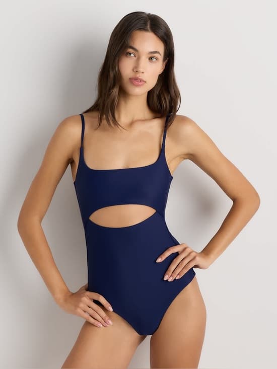 NWT Quince Italian cut out one piece swimsuit navy small - Thumbnail 5