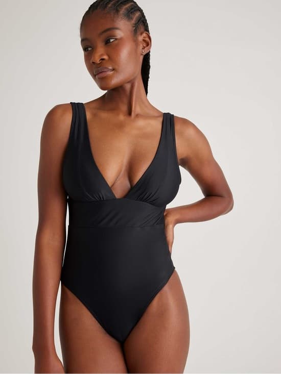 NWT Quince Italian Plunge one piece swimsuit black - Thumbnail 5