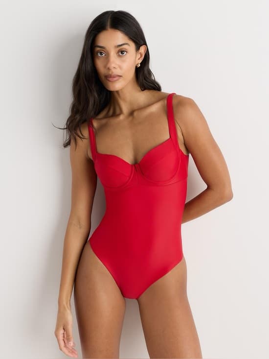 NWT Quince Italian underwire one piece swimsuit cherry - Thumbnail 5