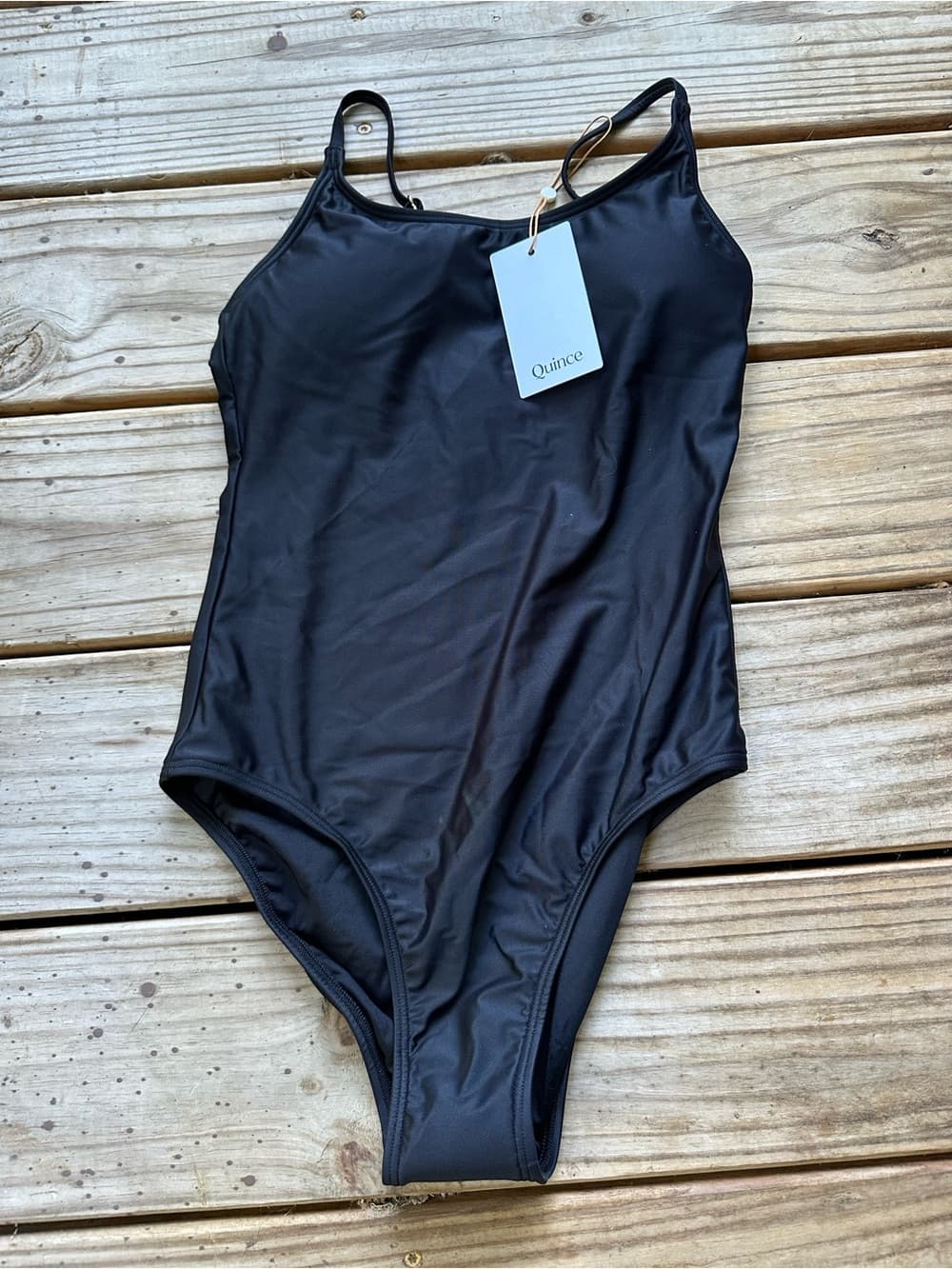 NWT Quince Italian Cami one piece swimsuit black - Thumbnail 2