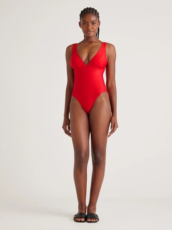 NWT Quince Italian plunge one piece swimsuit cherry - Thumbnail 5