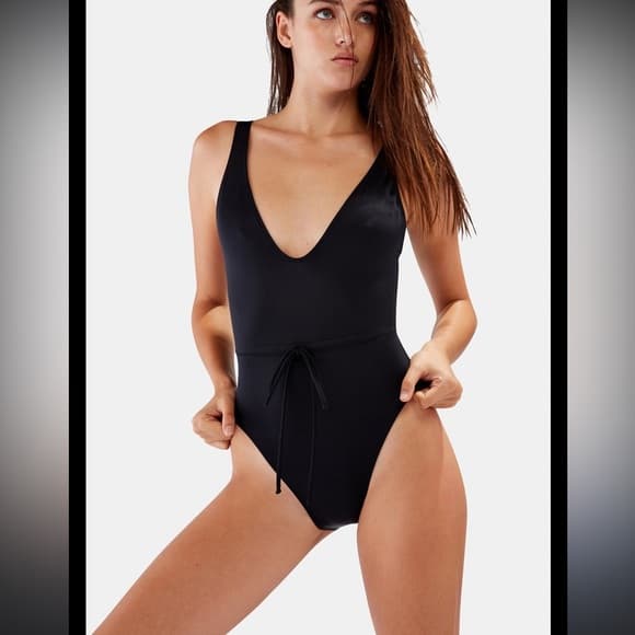 Solid and Striped Michelle tie waist one piece swimsuit black - Thumbnail 5