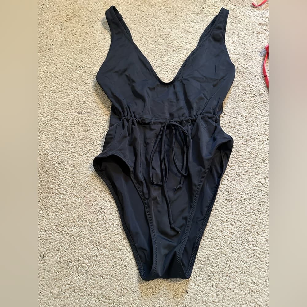 Solid and Striped Michelle tie waist one piece swimsuit black