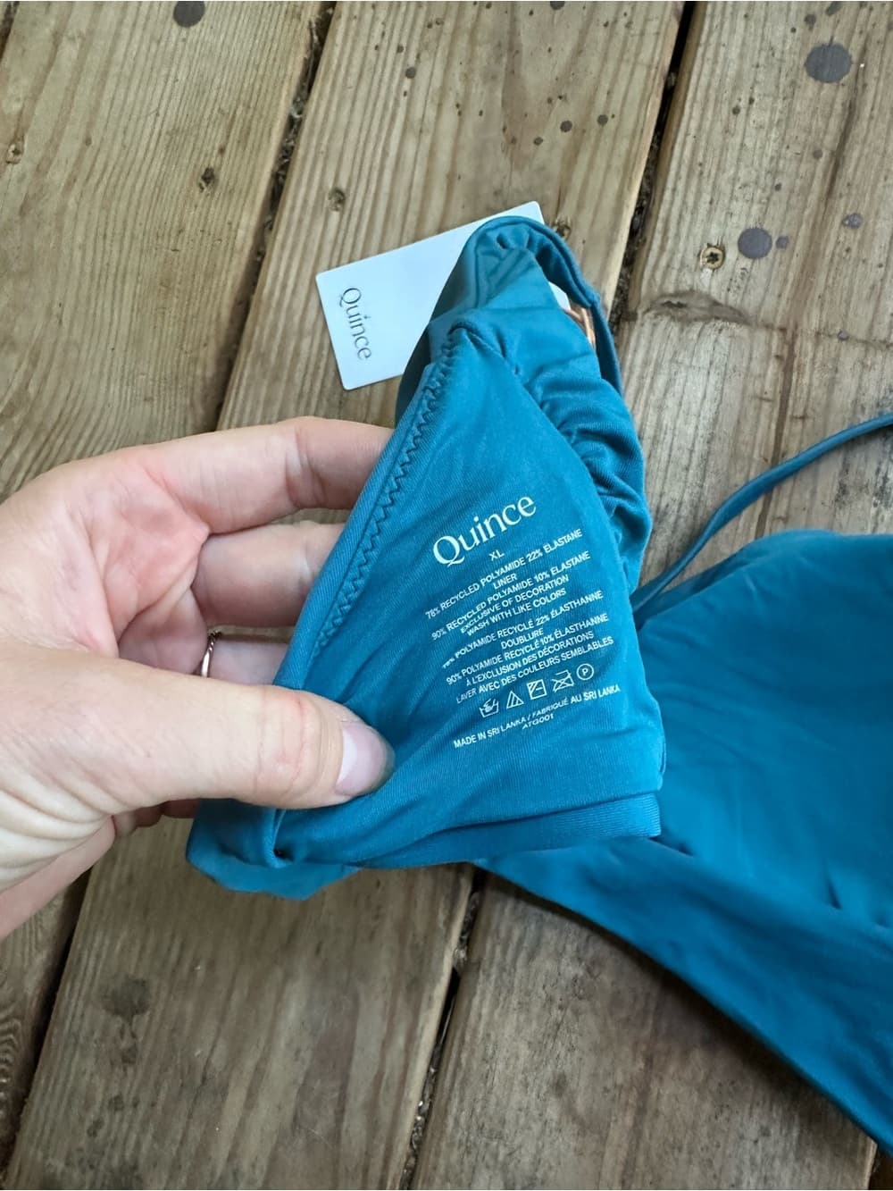 NWT Quince Italian V neck bikini top lagoon blue teal - Thumbnail 3