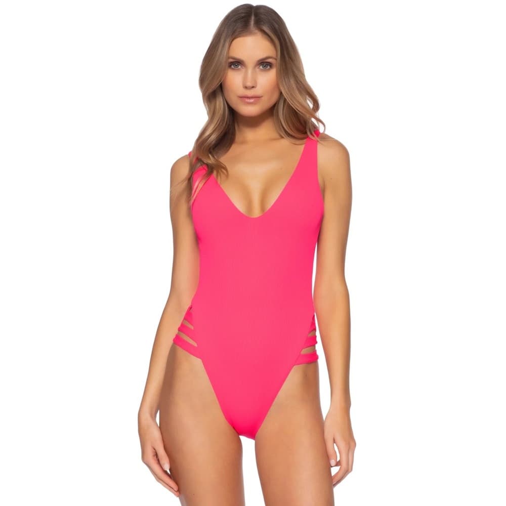 Becca Fine Line plunge one piece swimsuit hot pink - Thumbnail 5