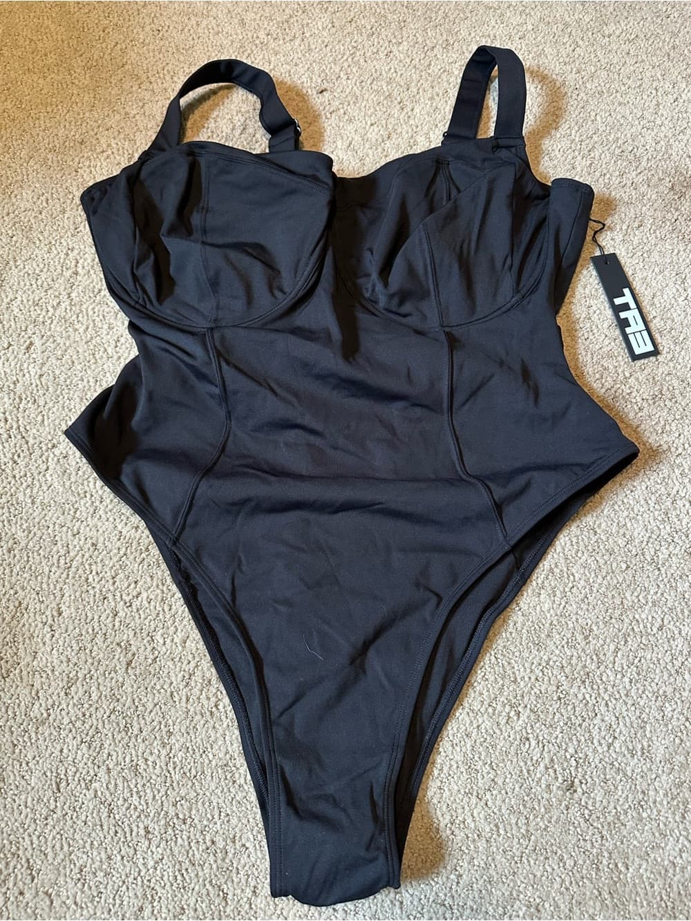 NWT TA3 Lifty Hi Cut one piece swimsuit black medium short F/G cup