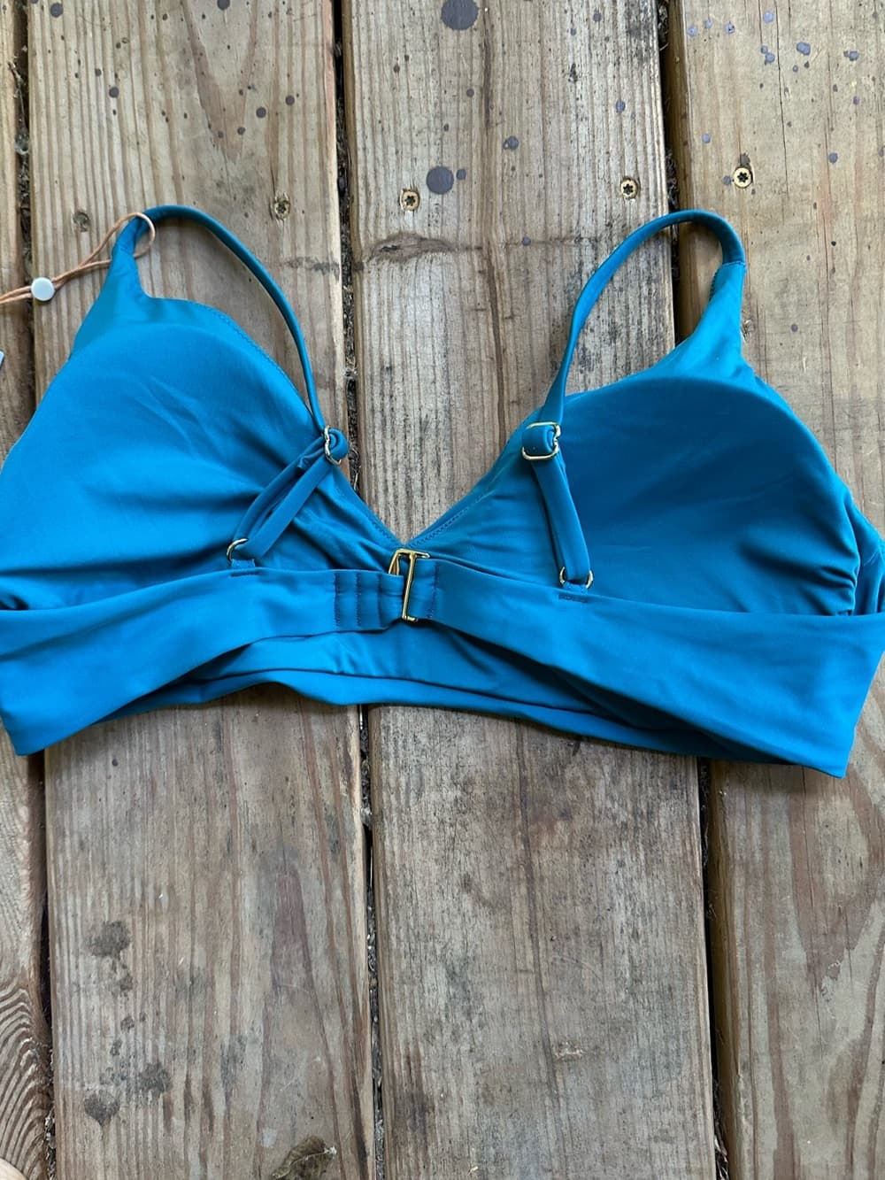 NWT Quince Italian V neck bikini top lagoon blue teal - Thumbnail 2