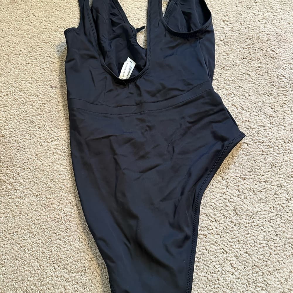 Solid and Striped Michelle tie waist one piece swimsuit black - Thumbnail 2