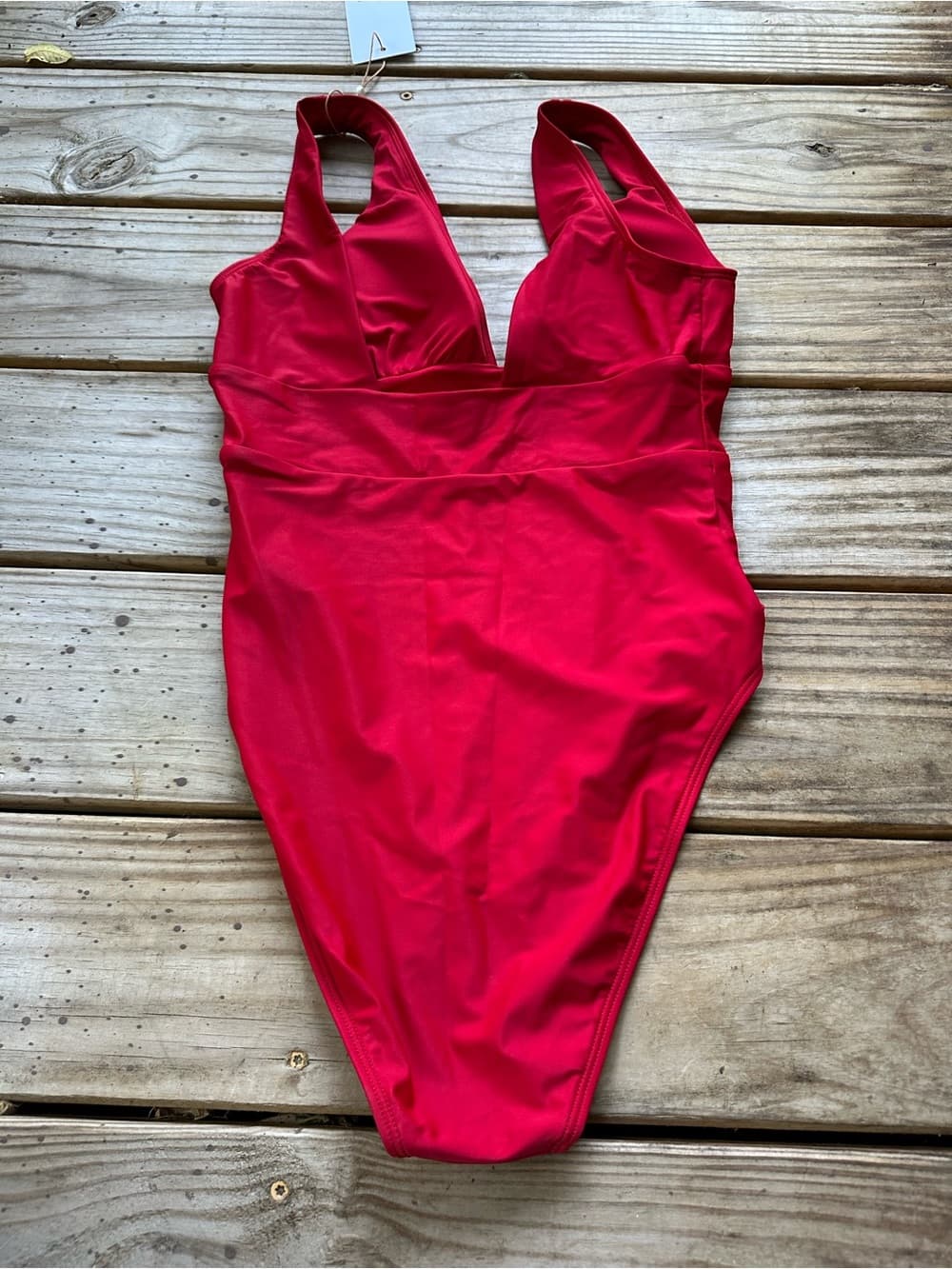 NWT Quince Italian plunge one piece swimsuit cherry - Thumbnail 2