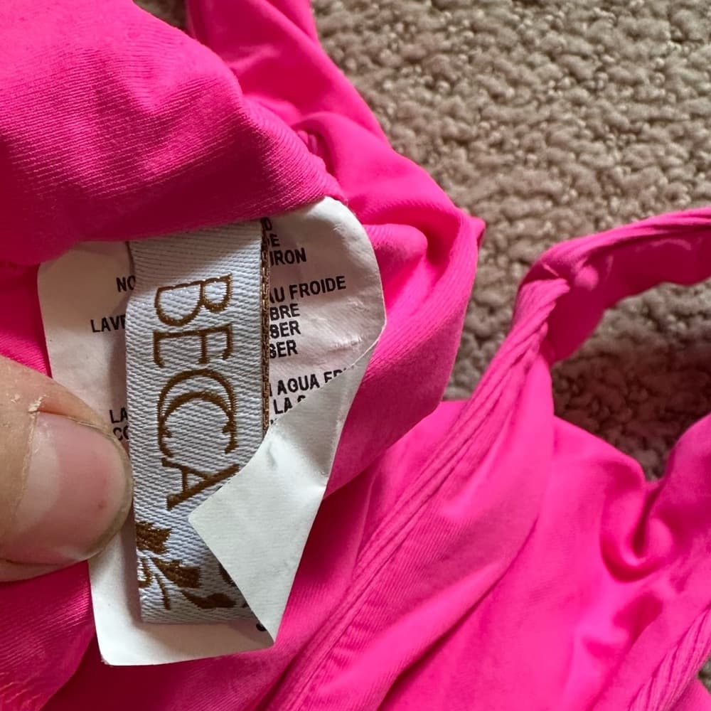 Becca Fine Line plunge one piece swimsuit hot pink - Thumbnail 3