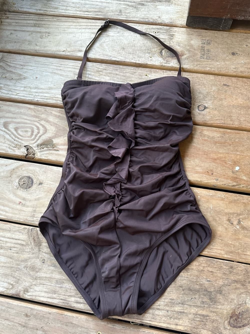 Jantzen Classic one piece ruffle front swimsuit brown