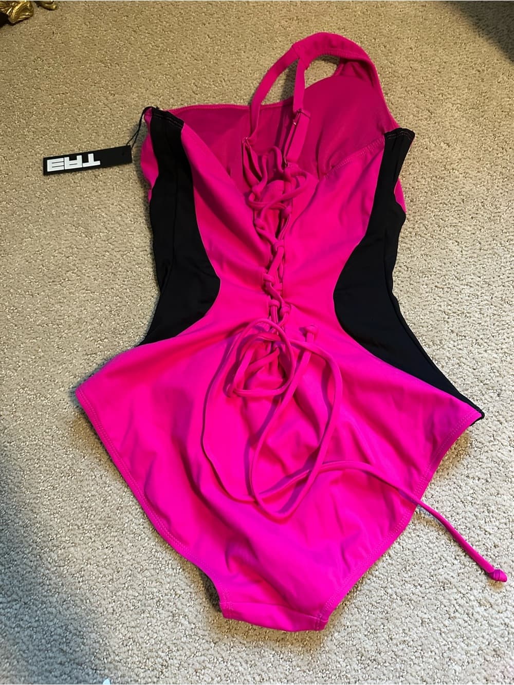 NWT TA3 One Sidey contour swimsuit Pink Black large short - Thumbnail 3