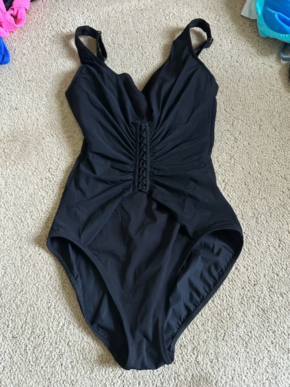 GOTTEX LANDSCAPE BLACK LACE UP V-NECK HIGH BACK ONE PIECE SWIMSUIT