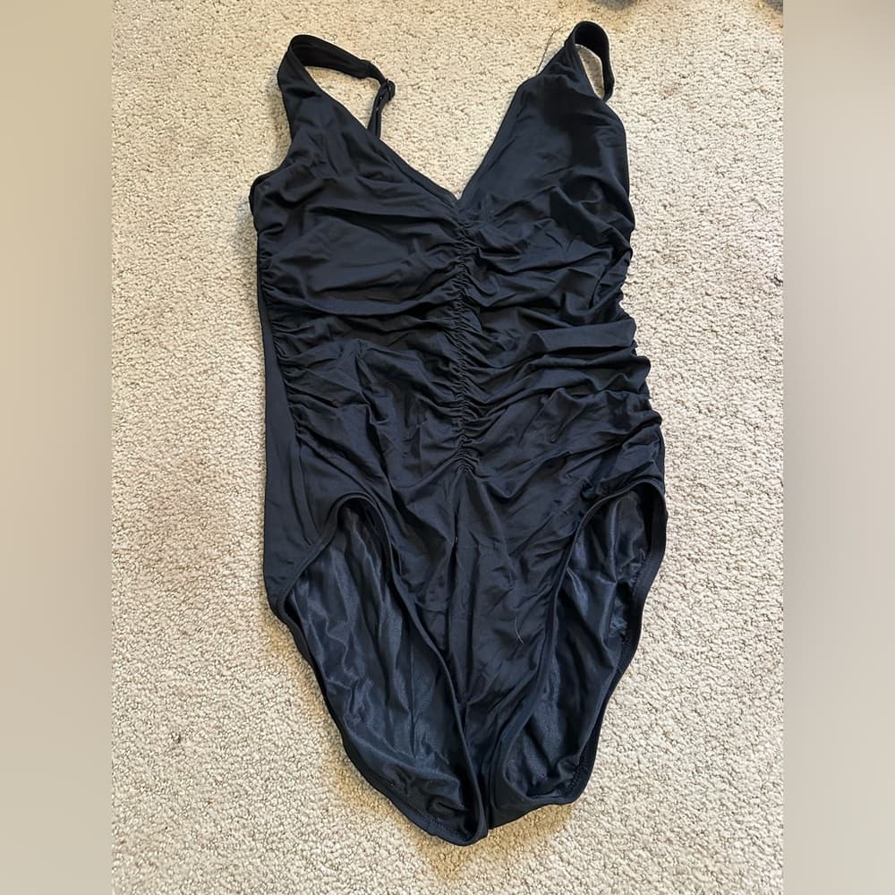 Carmen Marc Valvo one piece ruched swimsuit black