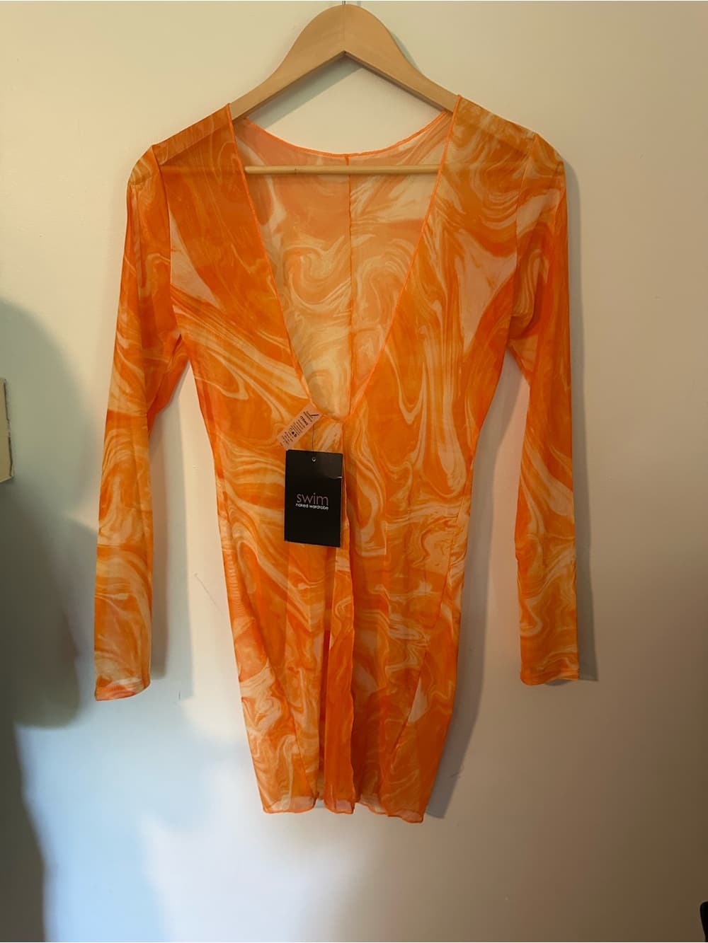NWT Naked Wardrobe Swim Back on the Low cover up dress orange - Thumbnail 3