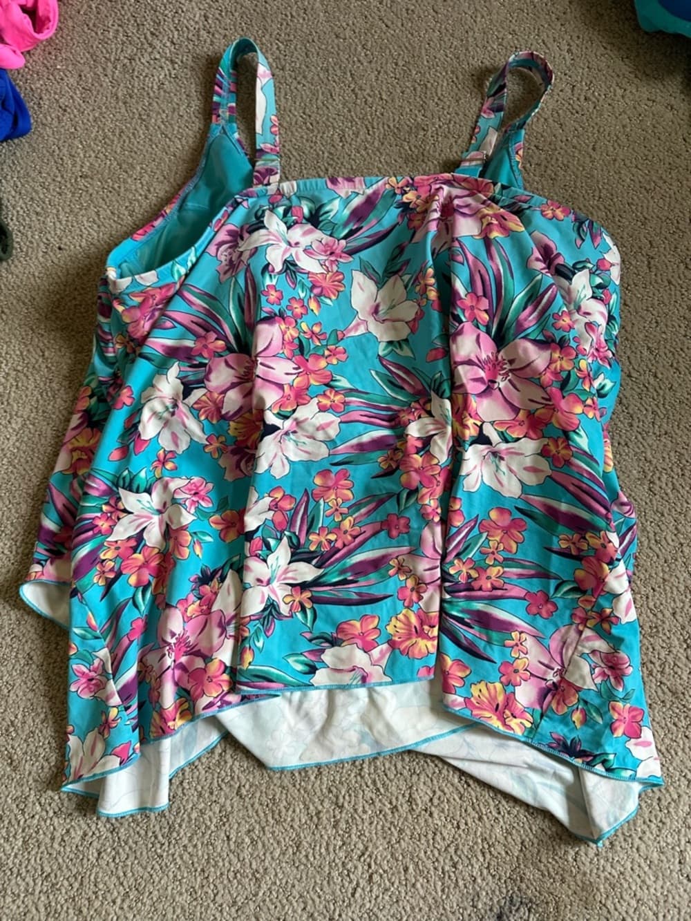 Land’s End tulip hem tropical flower tankini top - Thumbnail 2