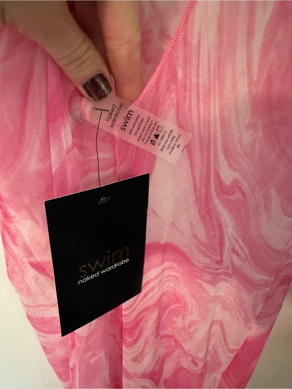 NWT Naked Wardrobe swim Back on the Low swim cover up dress pink - Thumbnail 4