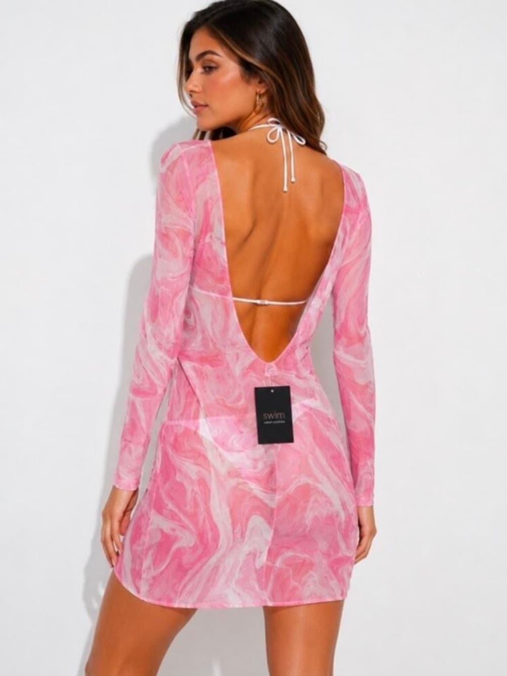 NWT Naked Wardrobe swim Back on the Low swim cover up dress pink