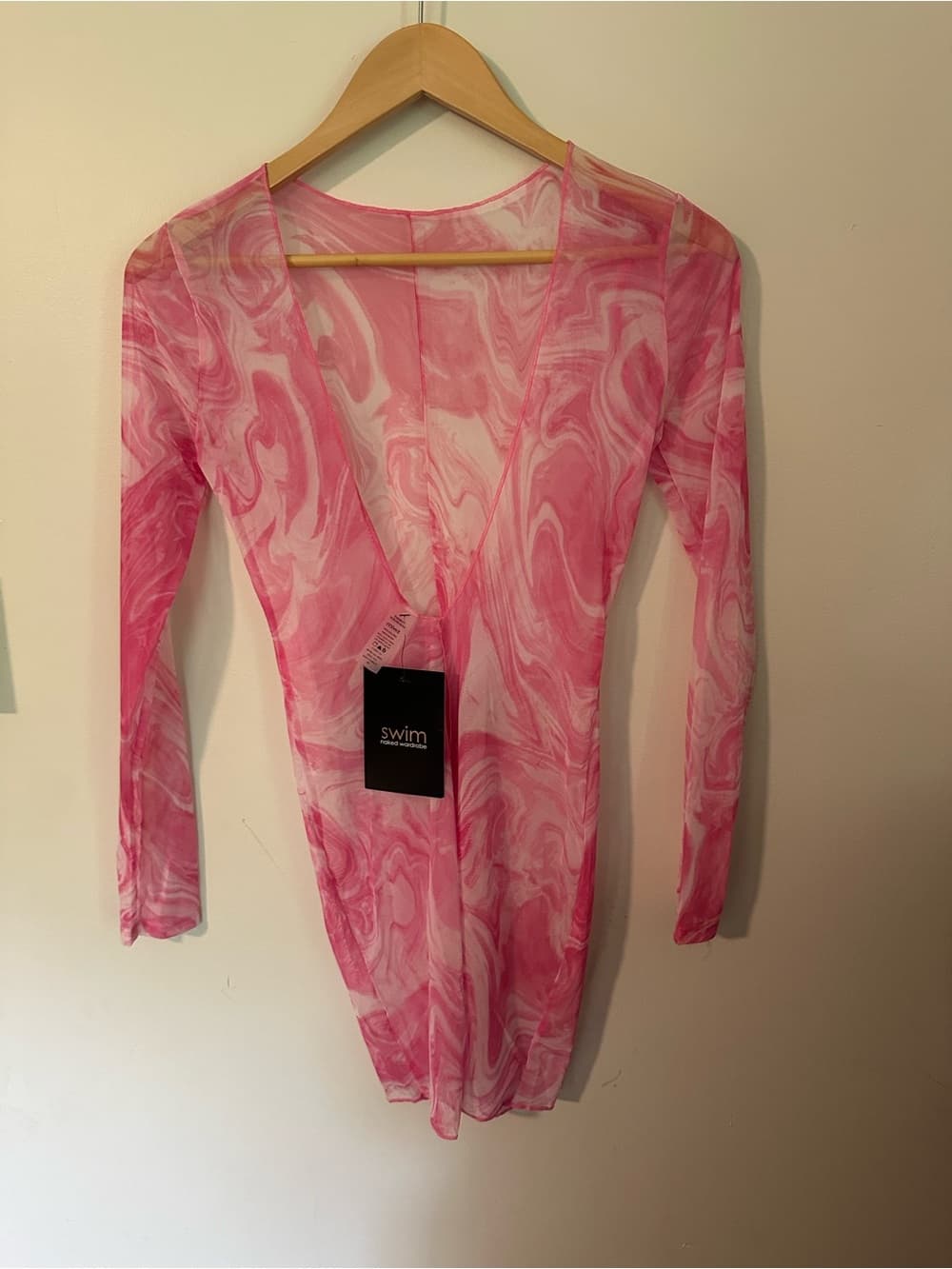 NWT Naked Wardrobe swim Back on the Low swim cover up dress pink - Thumbnail 3