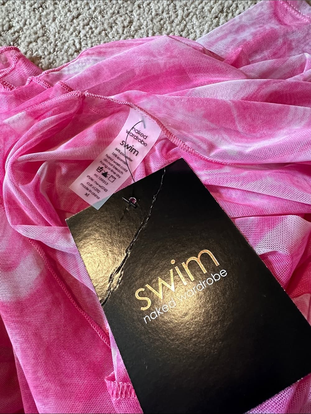NWT Naked Wardrobe swim Back on the Low swim cover up dress pink - Thumbnail 4