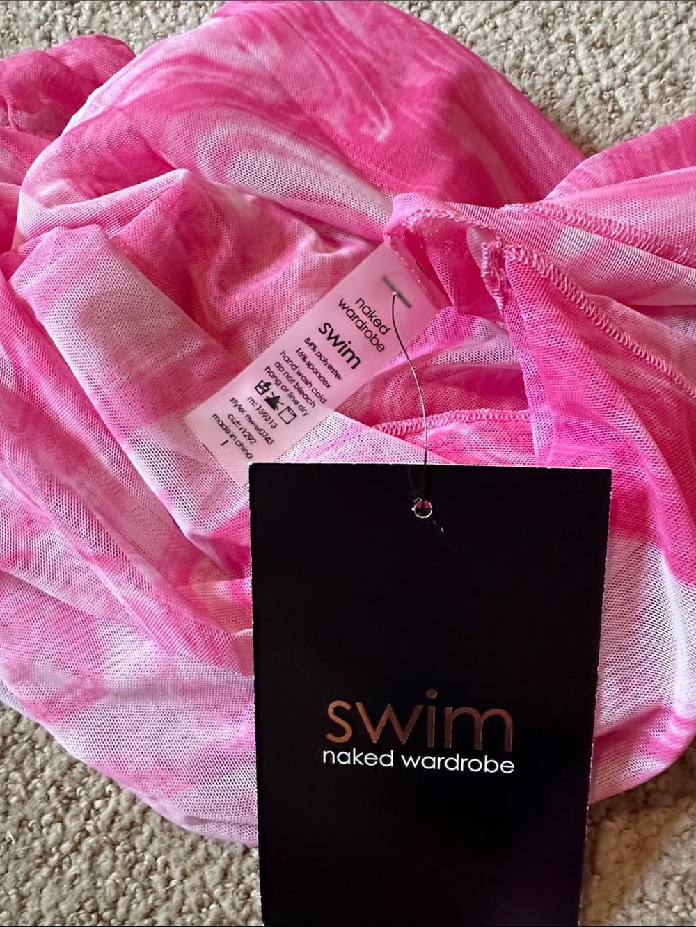 NWT Naked Wardrobe swim Back on the Low swim cover up dress pink - Thumbnail 4