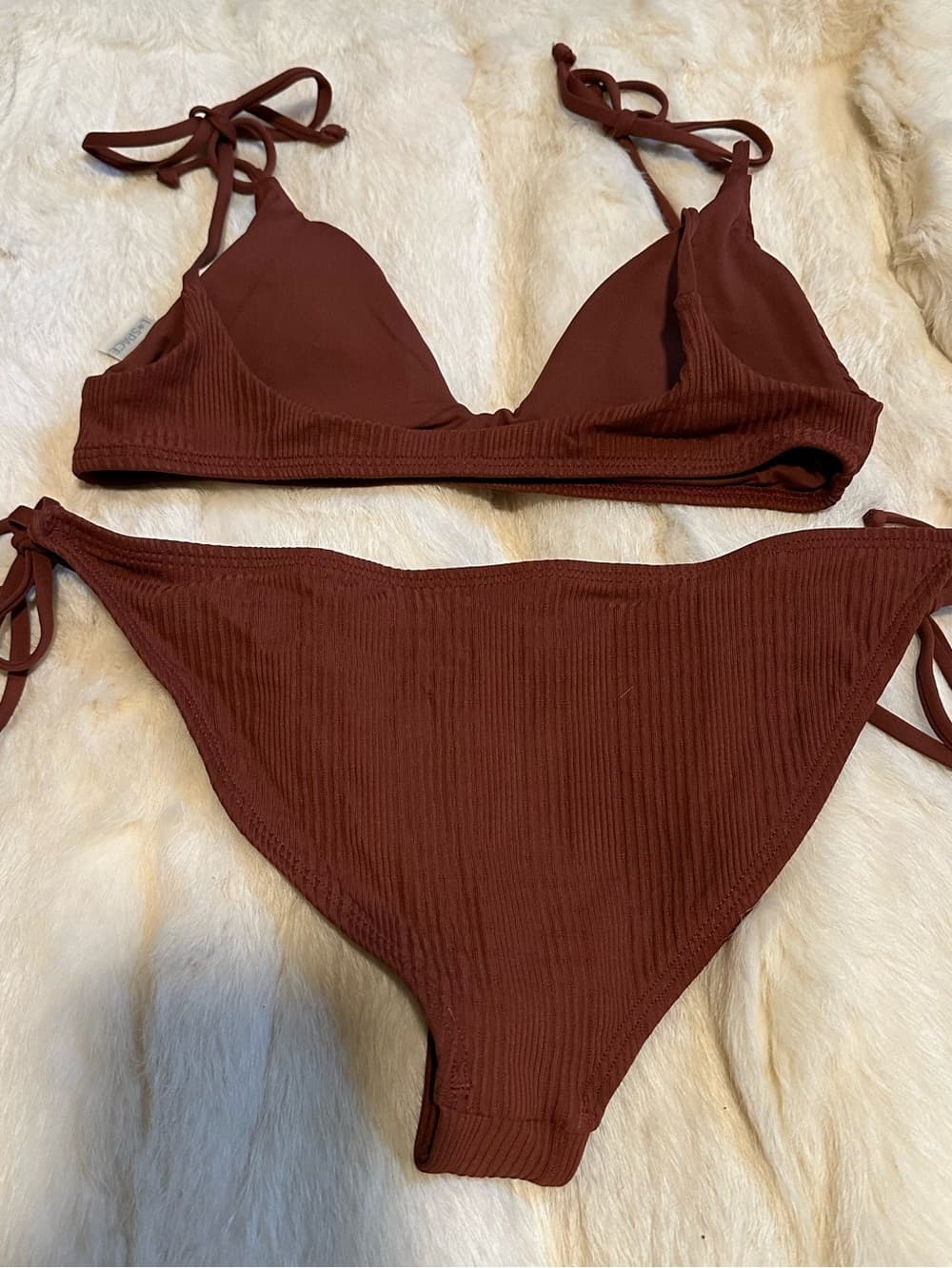 NWOT L*Space Daisy pointelle rib bikini set tobacco small - Thumbnail 4