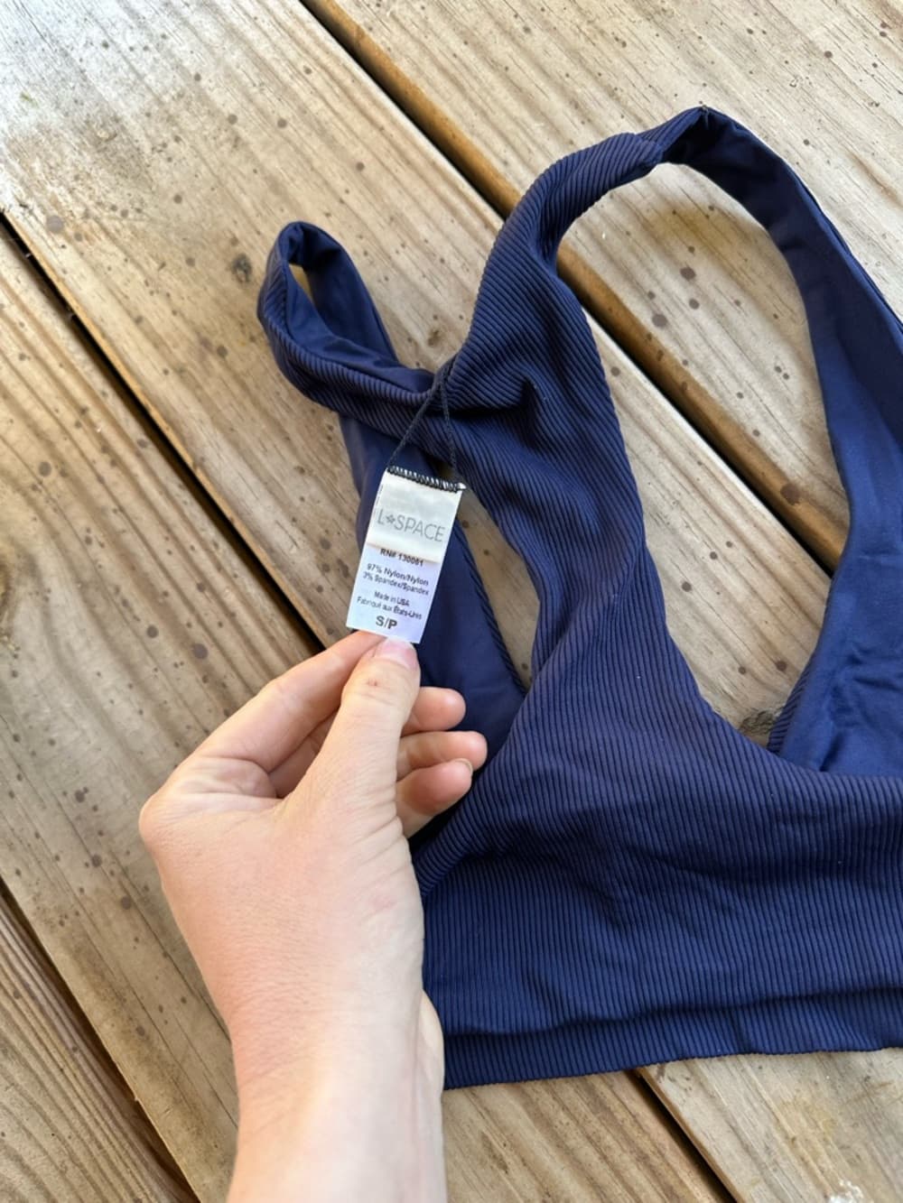 NWOT L*Space Tara ribbed bikini top navy - Thumbnail 3