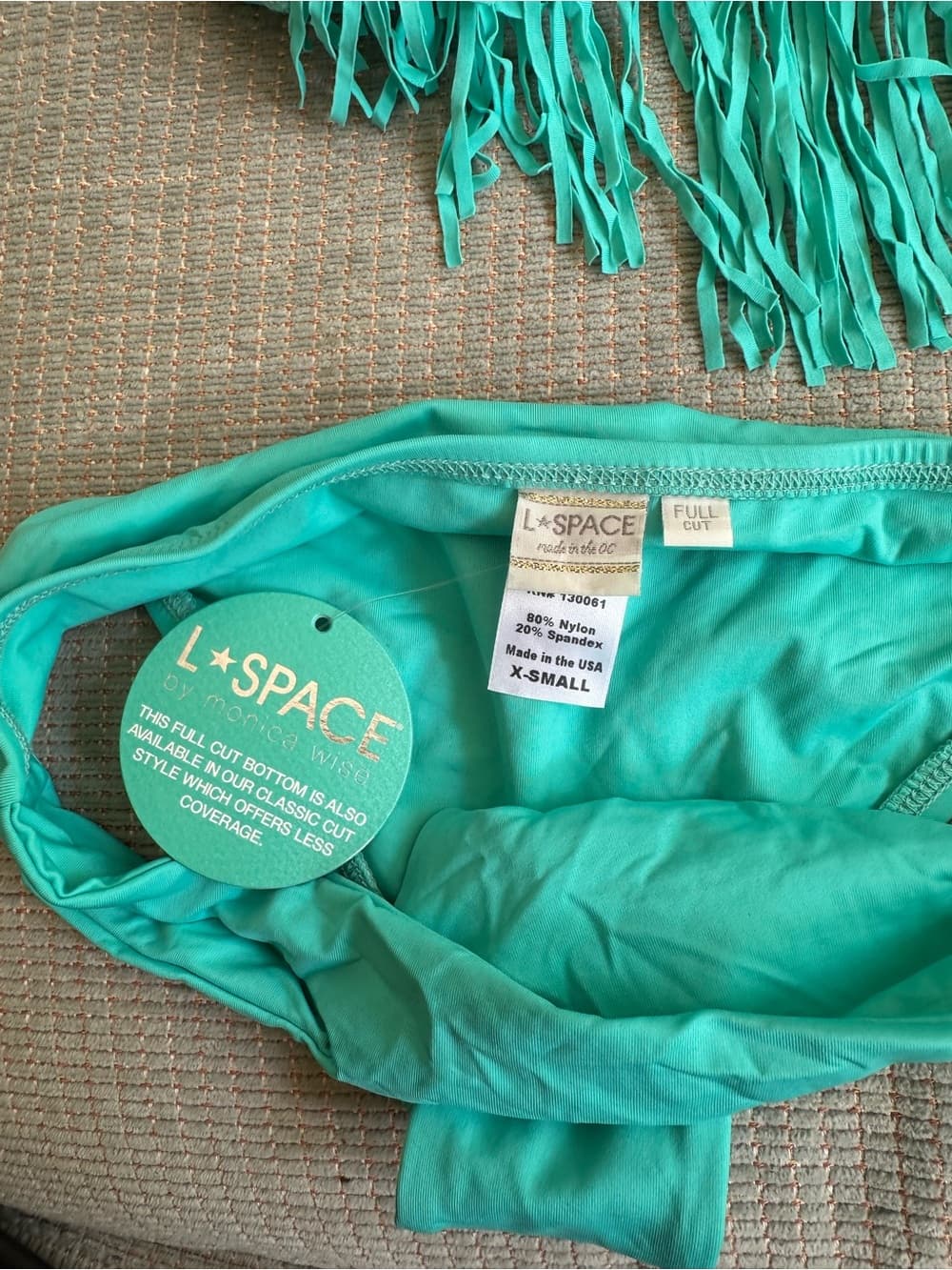 NWT L*Space Audrey Breakers fringe bikini set turquoise - Thumbnail 2