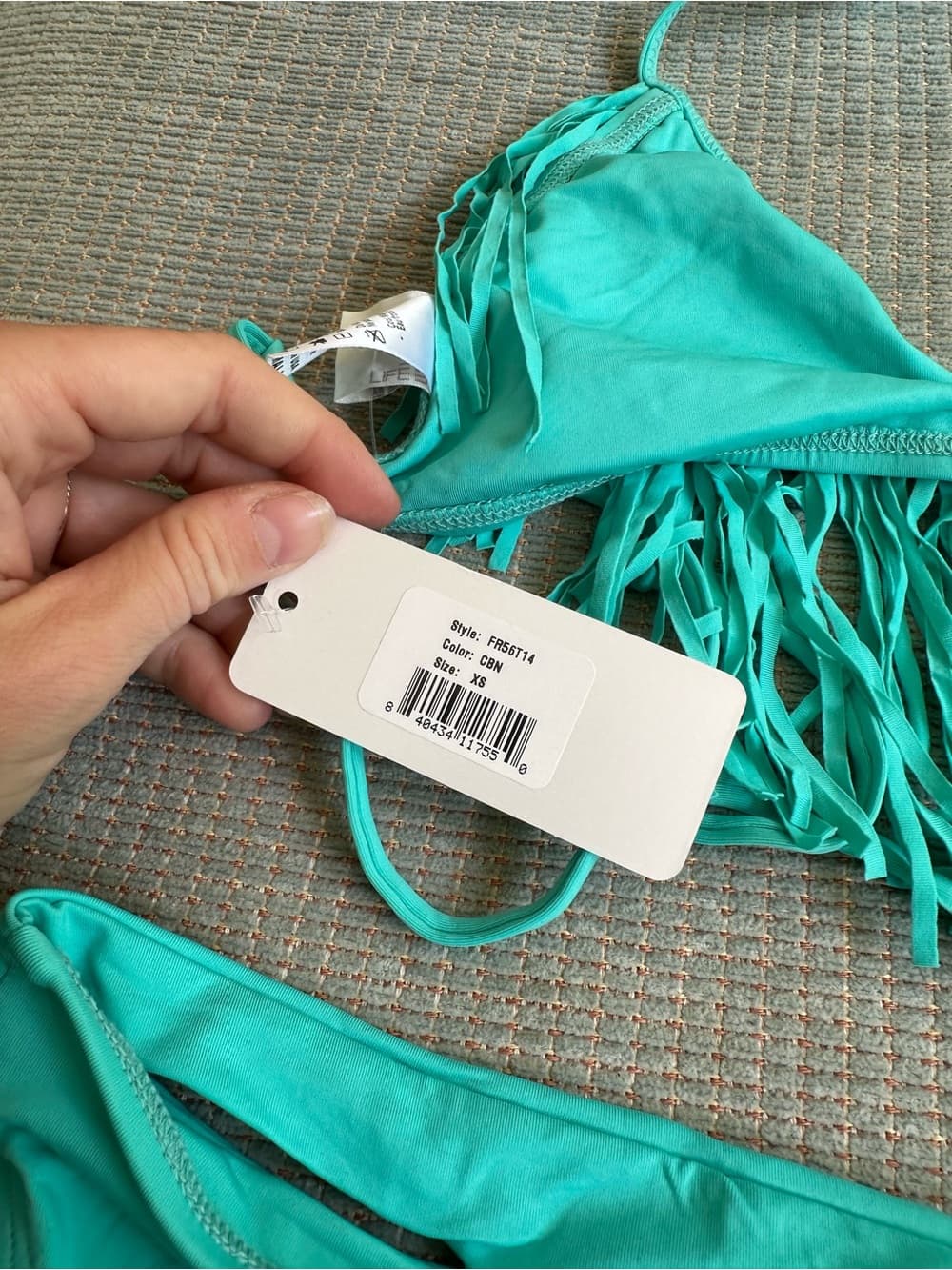 NWT L*Space Audrey Breakers fringe bikini set turquoise - Thumbnail 4