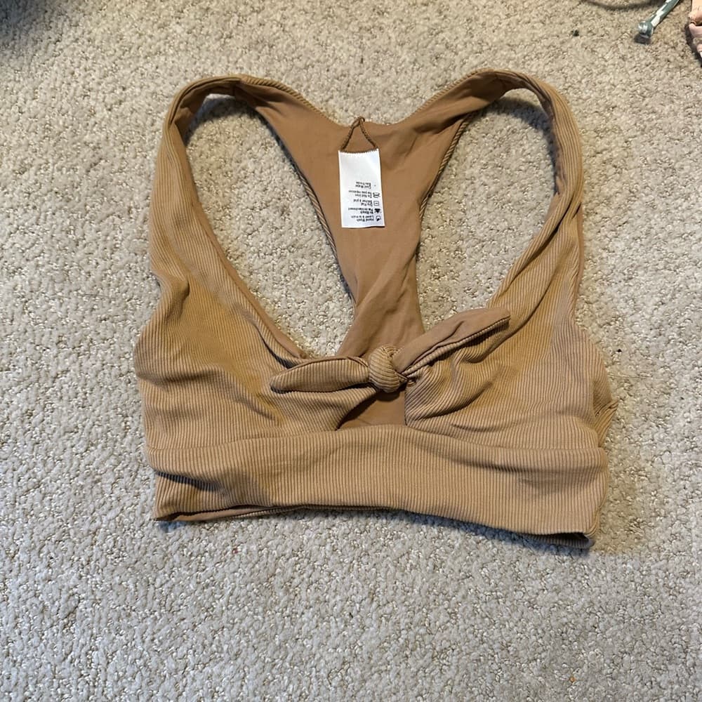 NWOT L*Space Tara ribbed bikini top camel