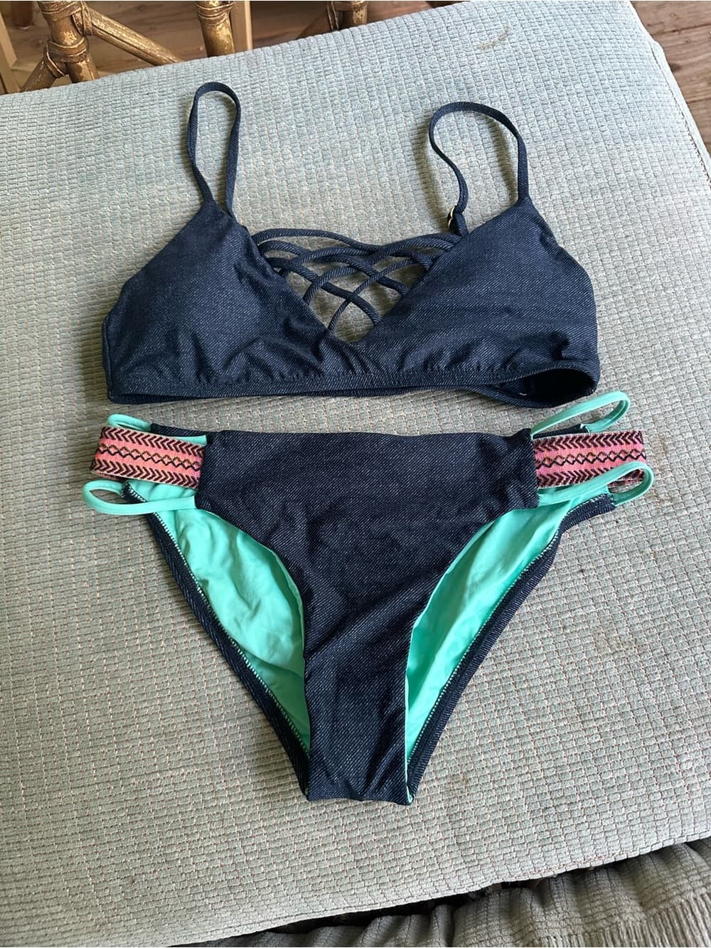 NWOT L*Space Jaime Night Tribe bikini set denim small