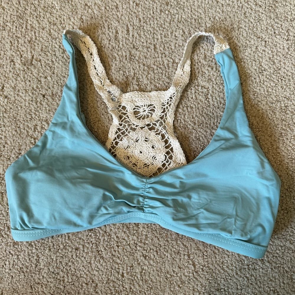 NWOT L*Space Wild Child crochet back bikini top blue cream - Thumbnail 2