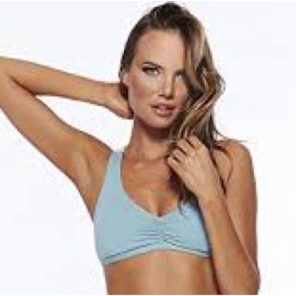 NWOT L*Space Wild Child crochet back bikini top blue cream