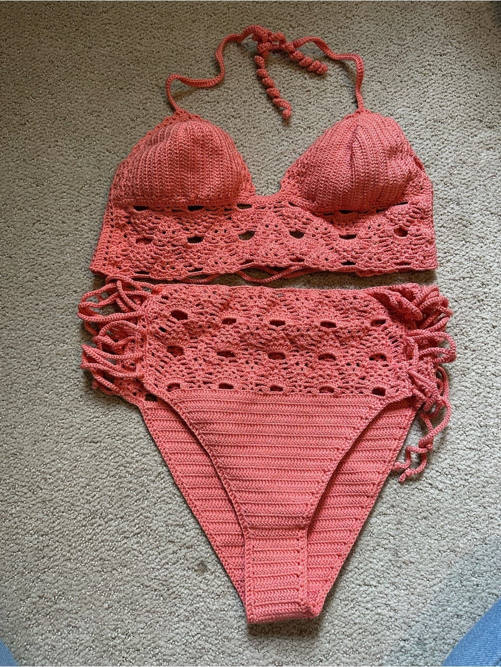 La Knitteria hand knit bikini set coral