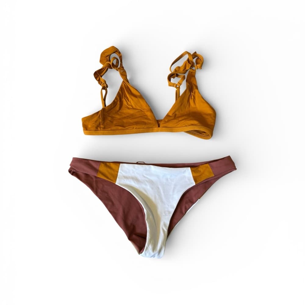 NWOT L*Space ruffle shoulder bikini set mustard - Thumbnail 5