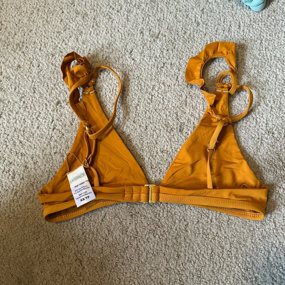 NWOT L*Space ruffle shoulder bikini set mustard - Thumbnail 3