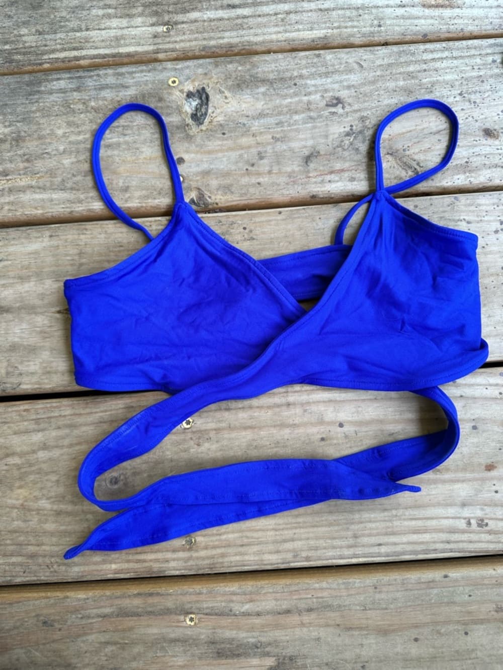 NWOT L*Space Chloe wrap around bikini top blue