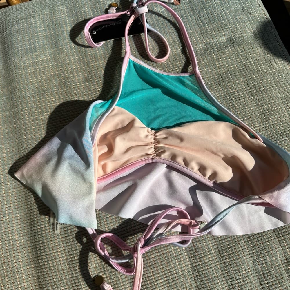 NWT Wildfox Cotton Candy Tie Dye Halter Mesh Bikini top - Thumbnail 4