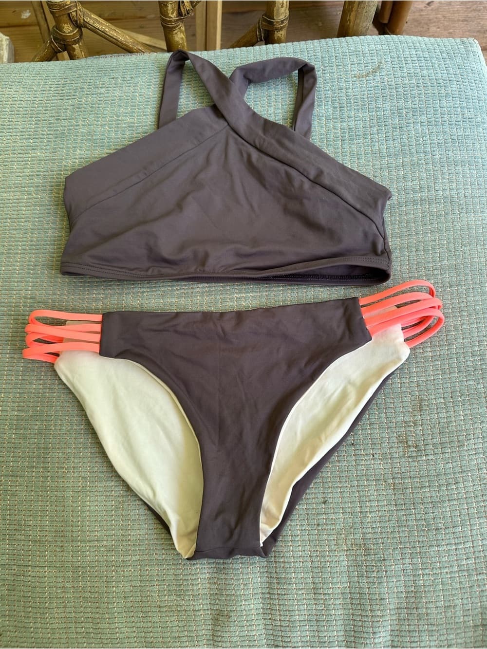 NWOT L*Space Low Down high neck bikini set grey small