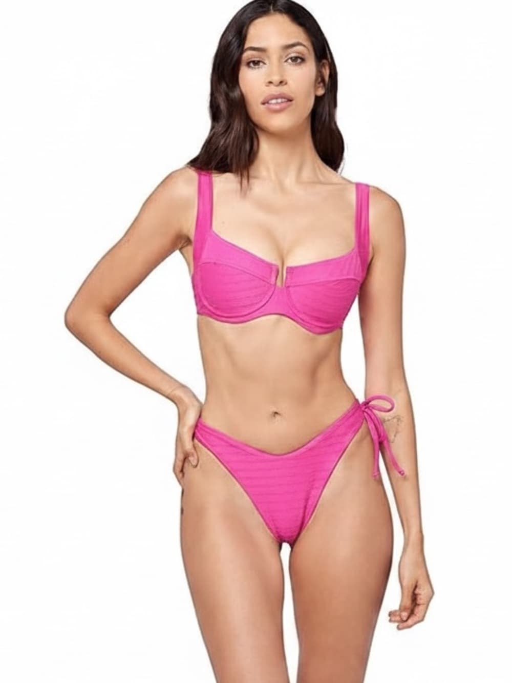 NWOT L*Space Camellia chain link texture bikini set bright fuschia small - Thumbnail 5