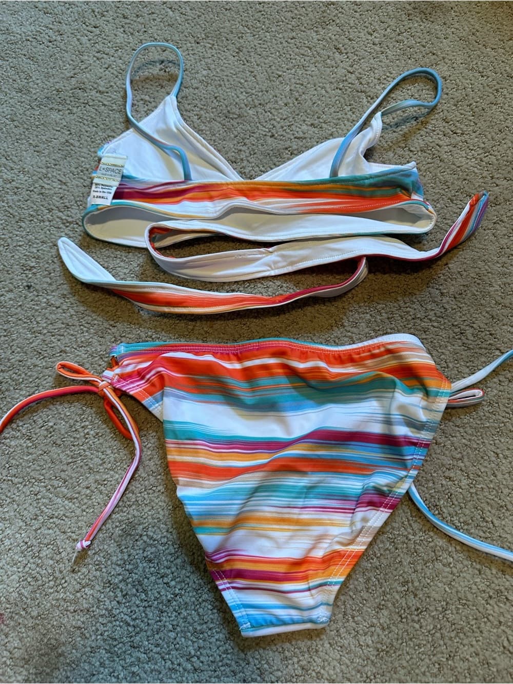NWOT L*Space Chloe bikini set blue orange extra small - Thumbnail 2