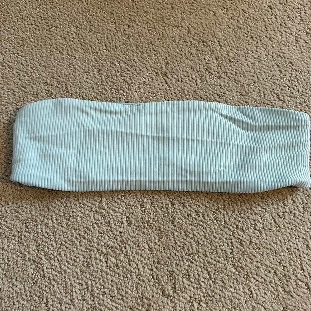 Frankie’s Bikinis ribbed bandeau bikini top light blue