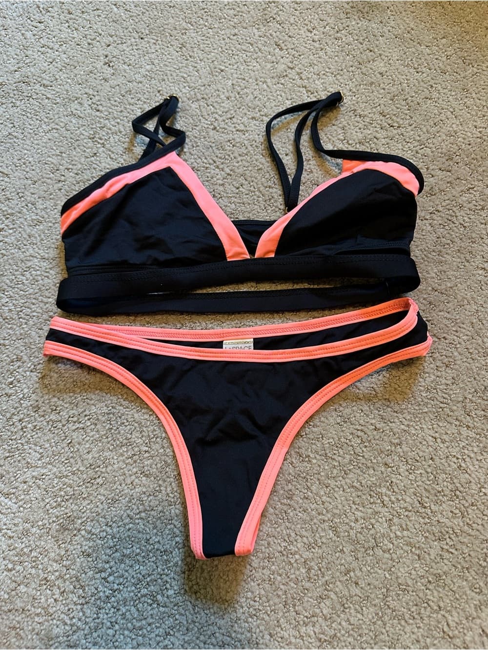 NWOT L*Space Platinum bikini set black coral extra small