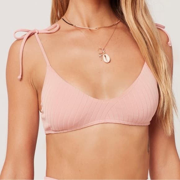 NWOT L*Space Daisy ribbed bikini top primrose pink - Thumbnail 5