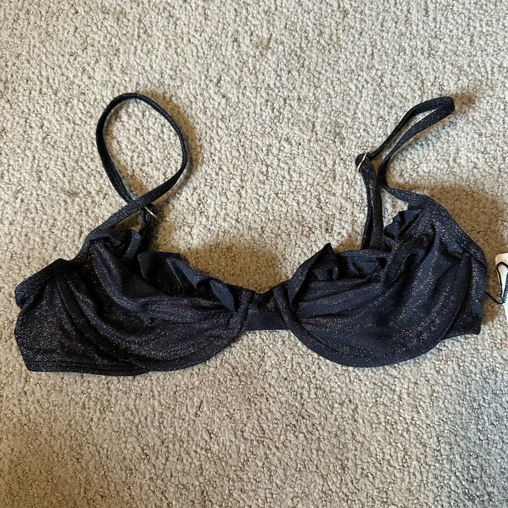 NWT L*Space Priscilla lurex bikini top black