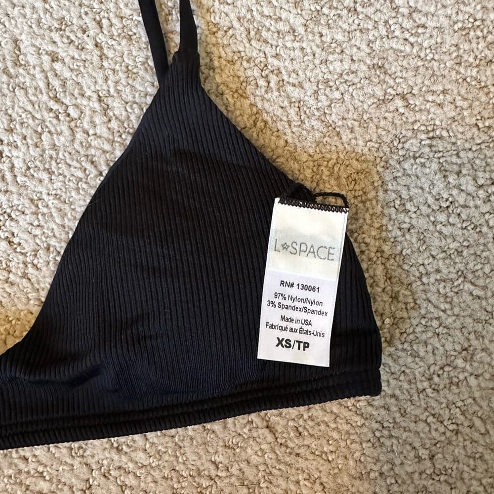 NWOT L*Space Daisy ribbed bikini top black - Thumbnail 2