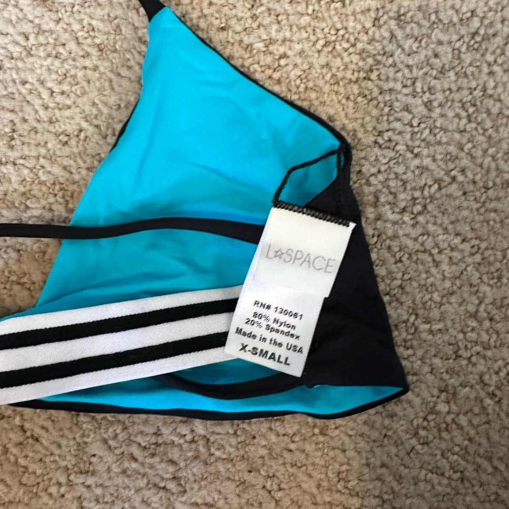 NWOT L*Space strappy back bikini top black blue - Thumbnail 3