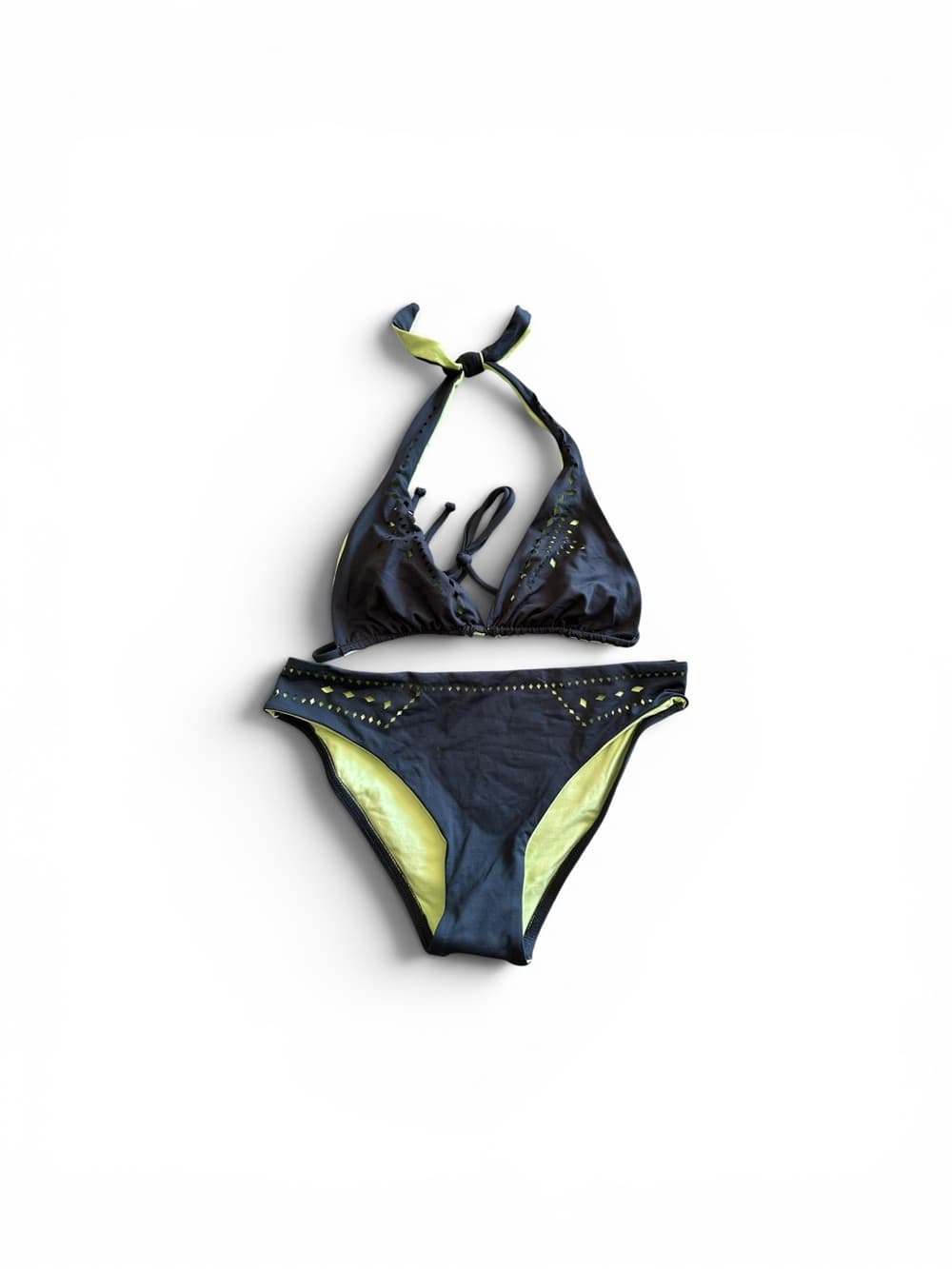 NWOT L*Space laser cut halter bikini set grey lime extra small - Thumbnail 4