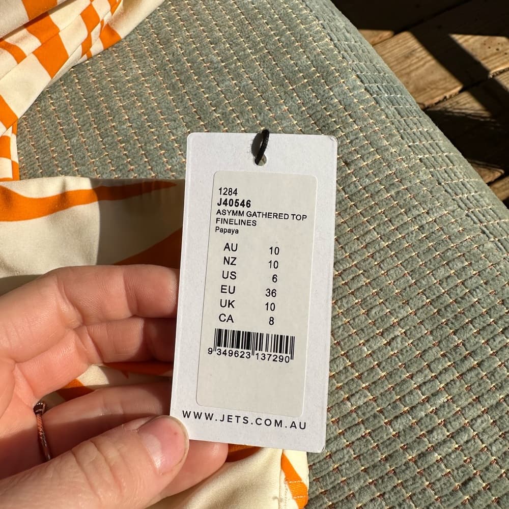 NWT Jets asymmetrical gathered bikini top fine lines 6 - Thumbnail 2