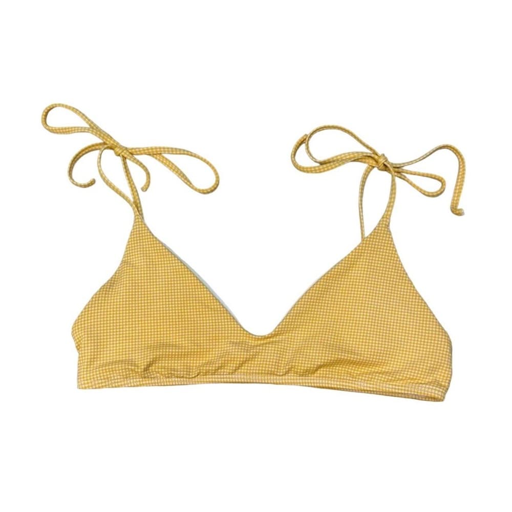 NWOT L*Space Daisy gingham tie shoulder bikini top yellow - Thumbnail 4